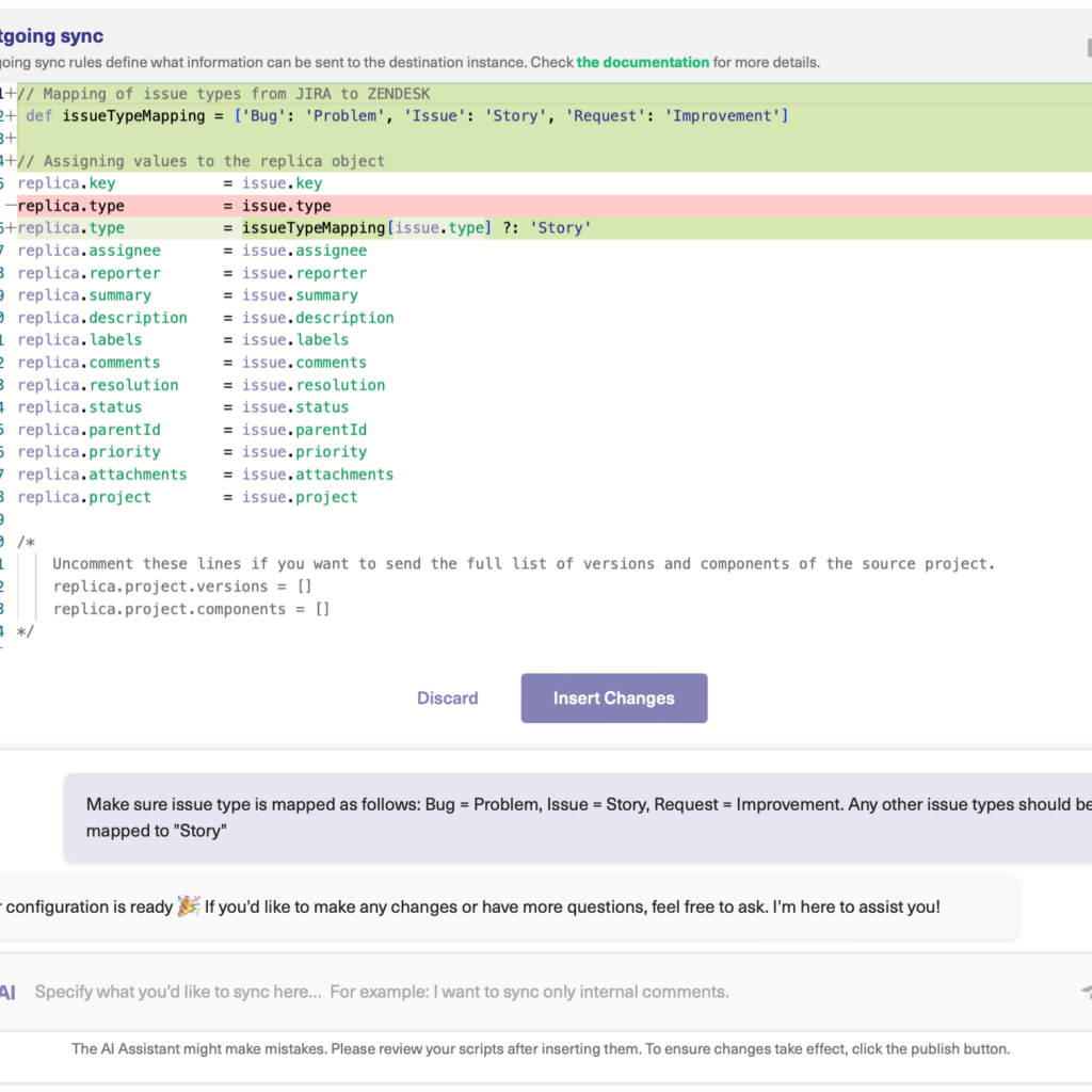 Sync rules in Jira - AI Assist