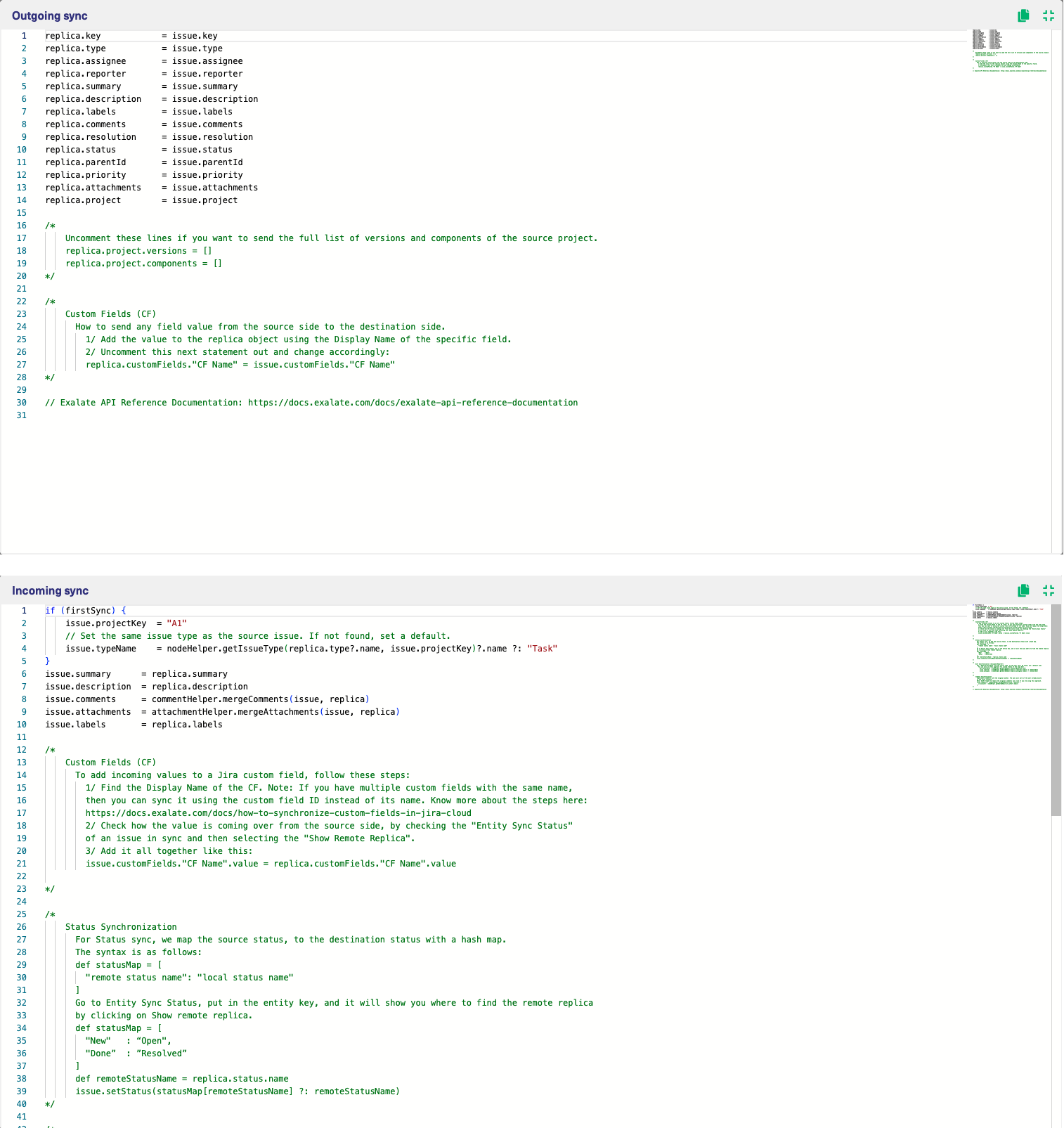 Jira sync rules in Exalate