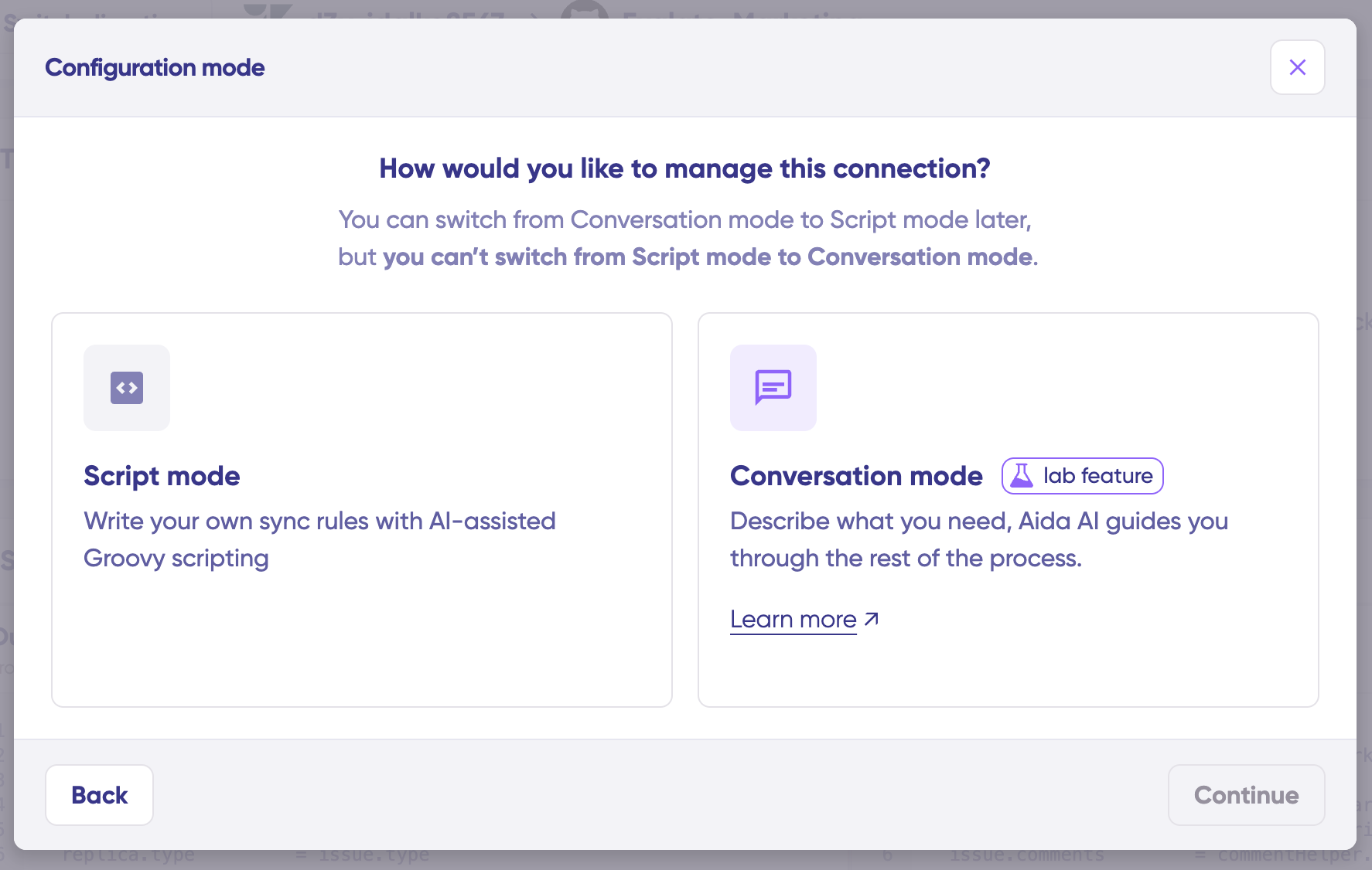 Exalate configuration mode script mode and conversation mode