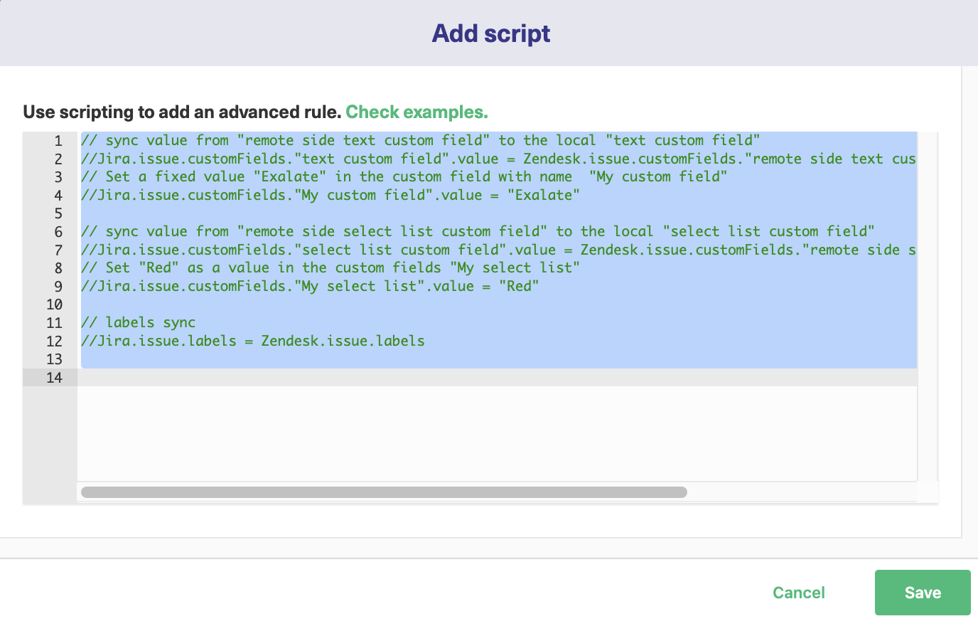 add script to jira zendesk visual sync 