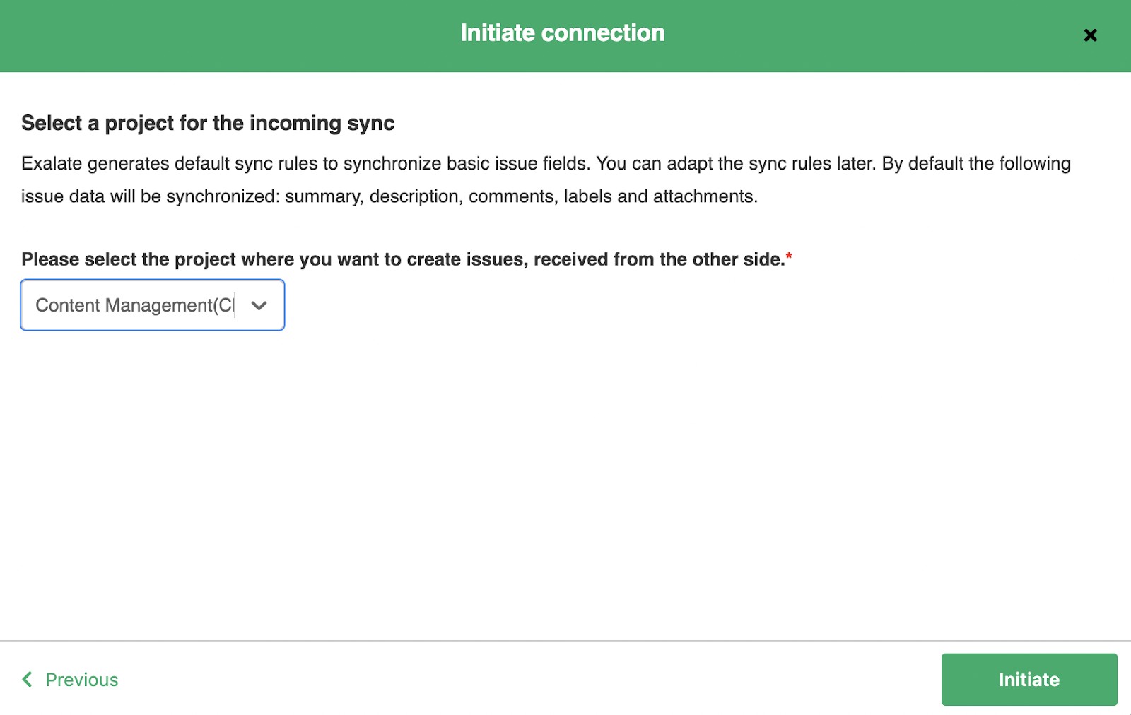 exalate initiate connection 