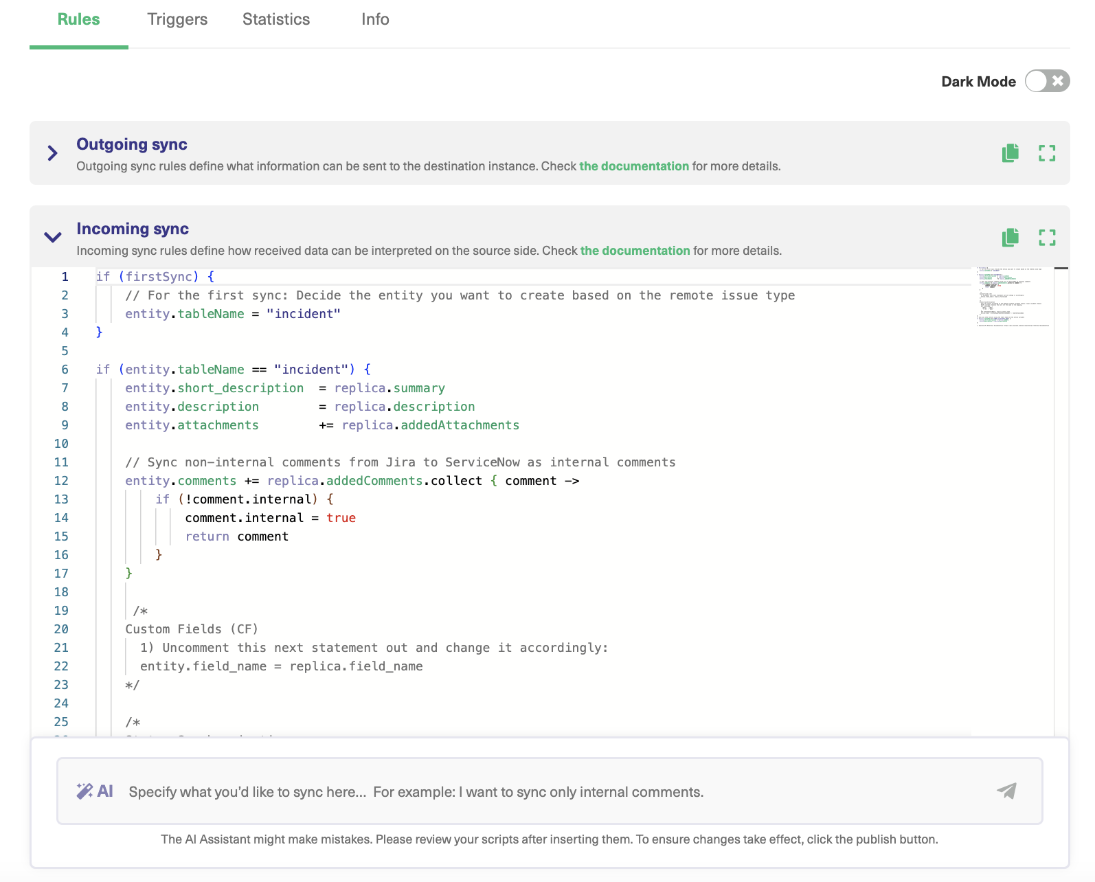 Incoming sync rules in ServiceNow