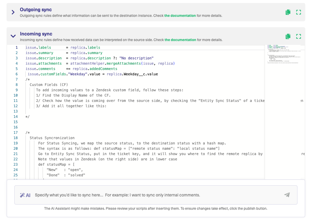 Sync rules in Zendesk