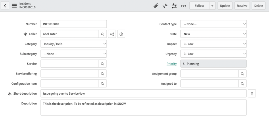 Incident interface in Servicenow