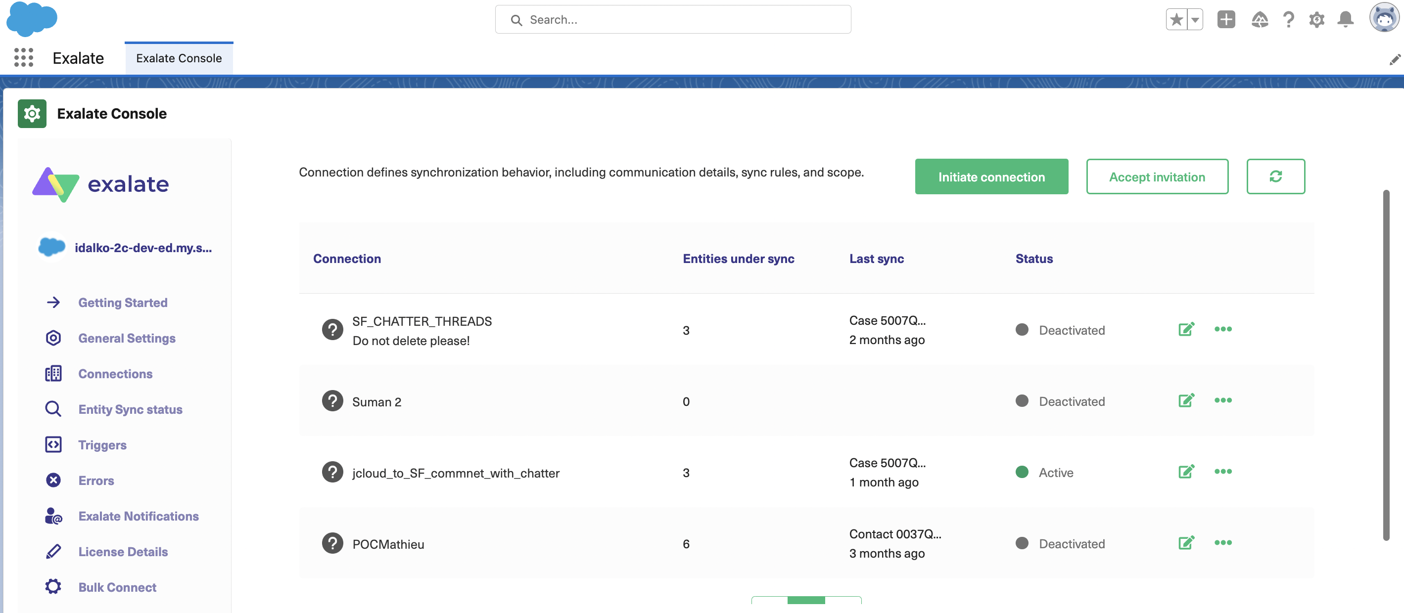 Exalate console in Salesforce