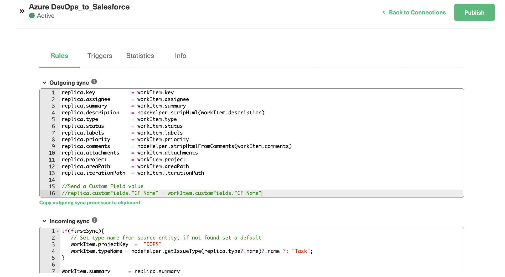 edit salesforce azure devops sync rules