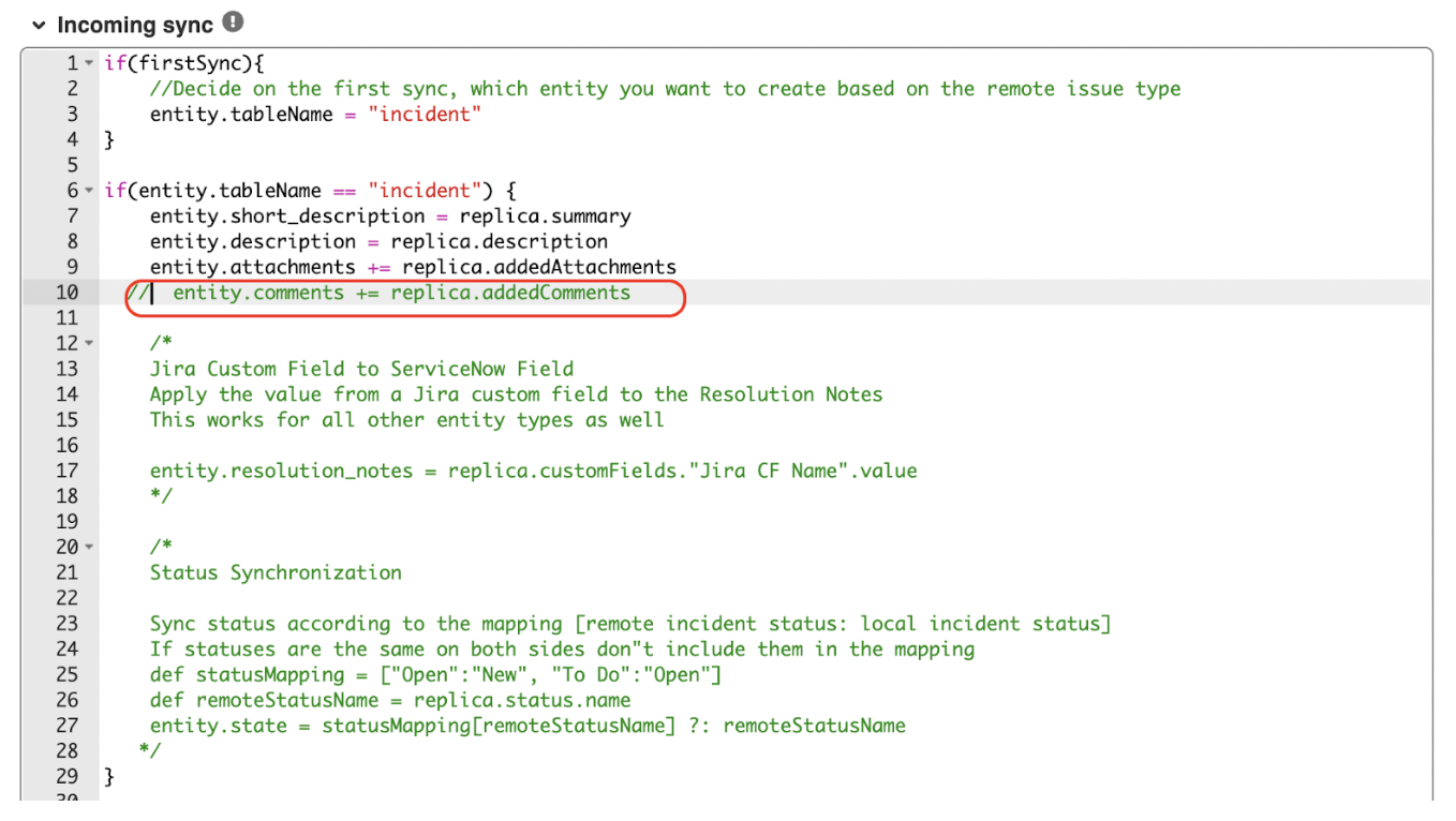 Stop comment sync in Exalate