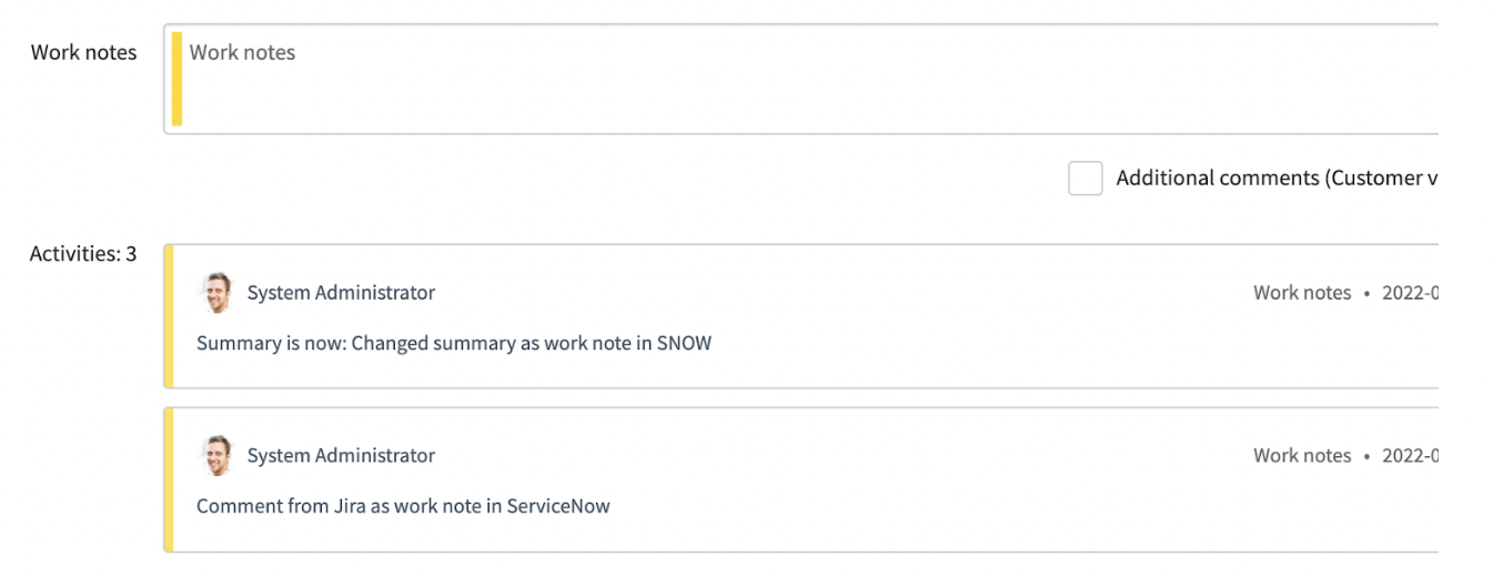 Summary from Jira as work note in ServiceNow