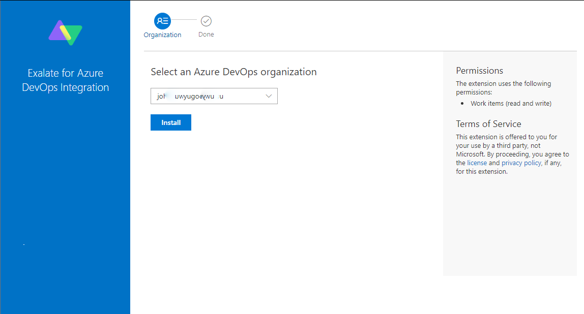 select an azure devops organization 