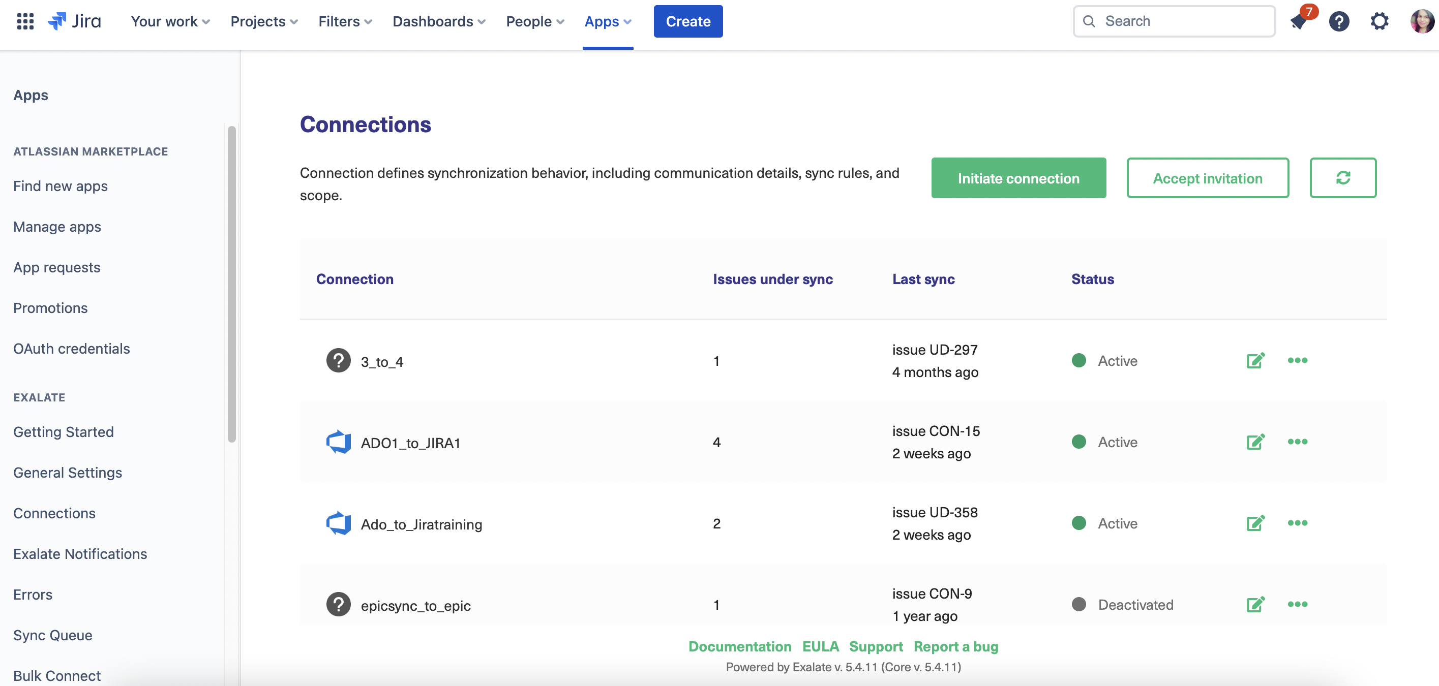 Connections tab Exalate on Jira