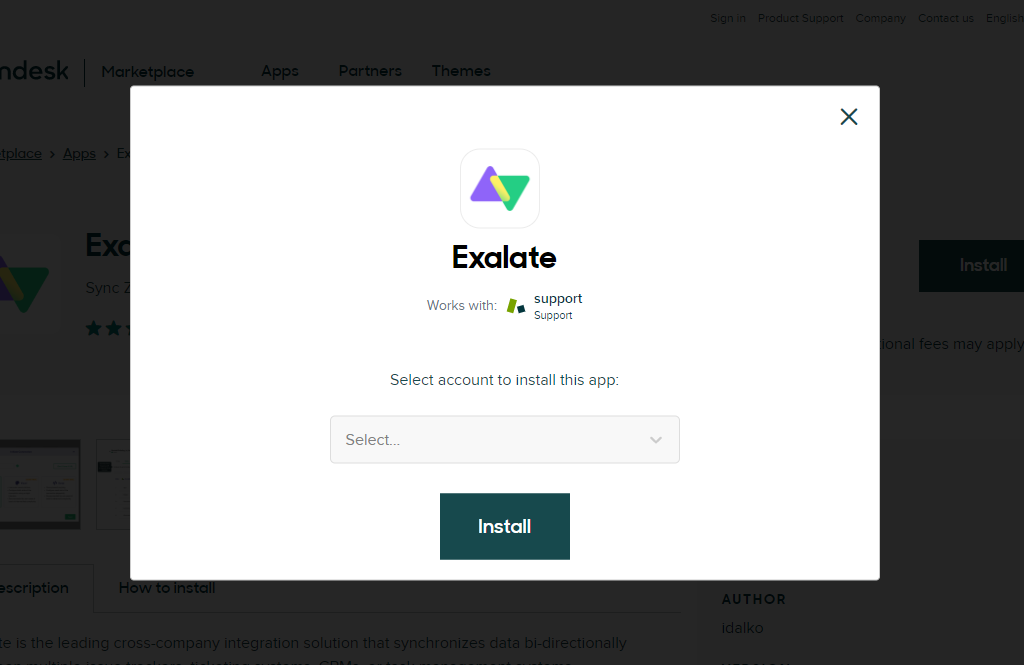 install exalate for zendesk 