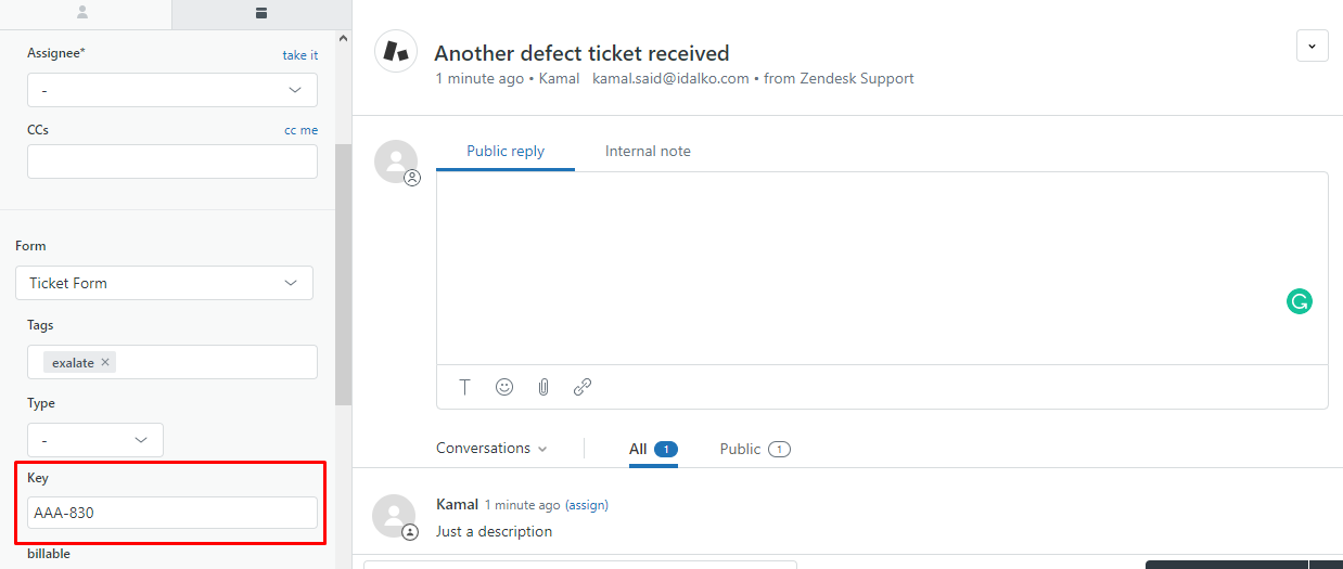 defect ticket key Zendesk