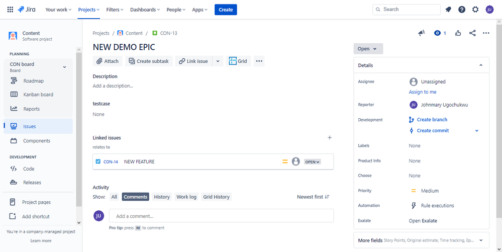 new demo epic escalated from Azure devops