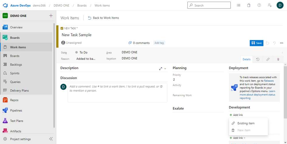 Adding sub tasks in azure devops