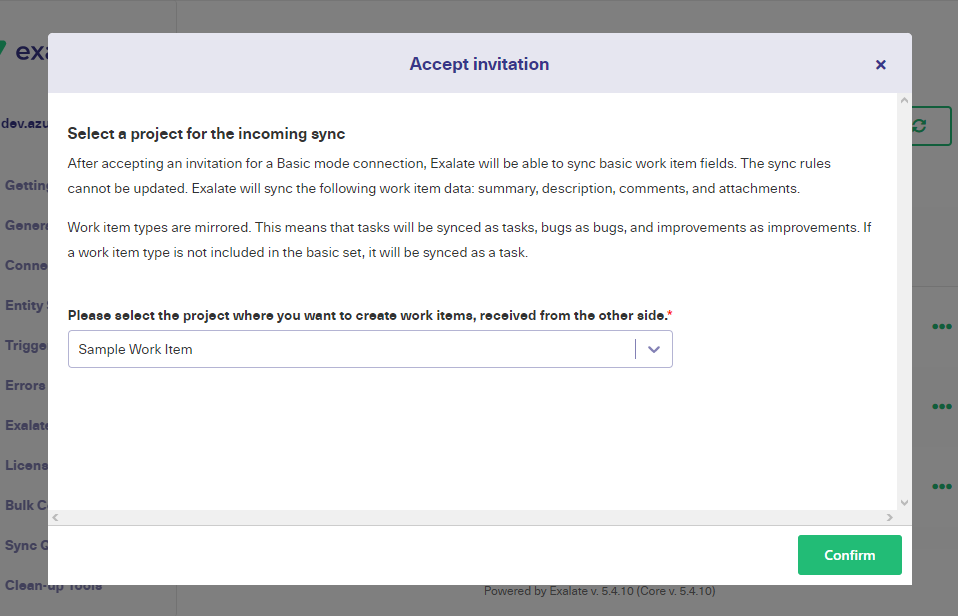 select Azure Devops project from list