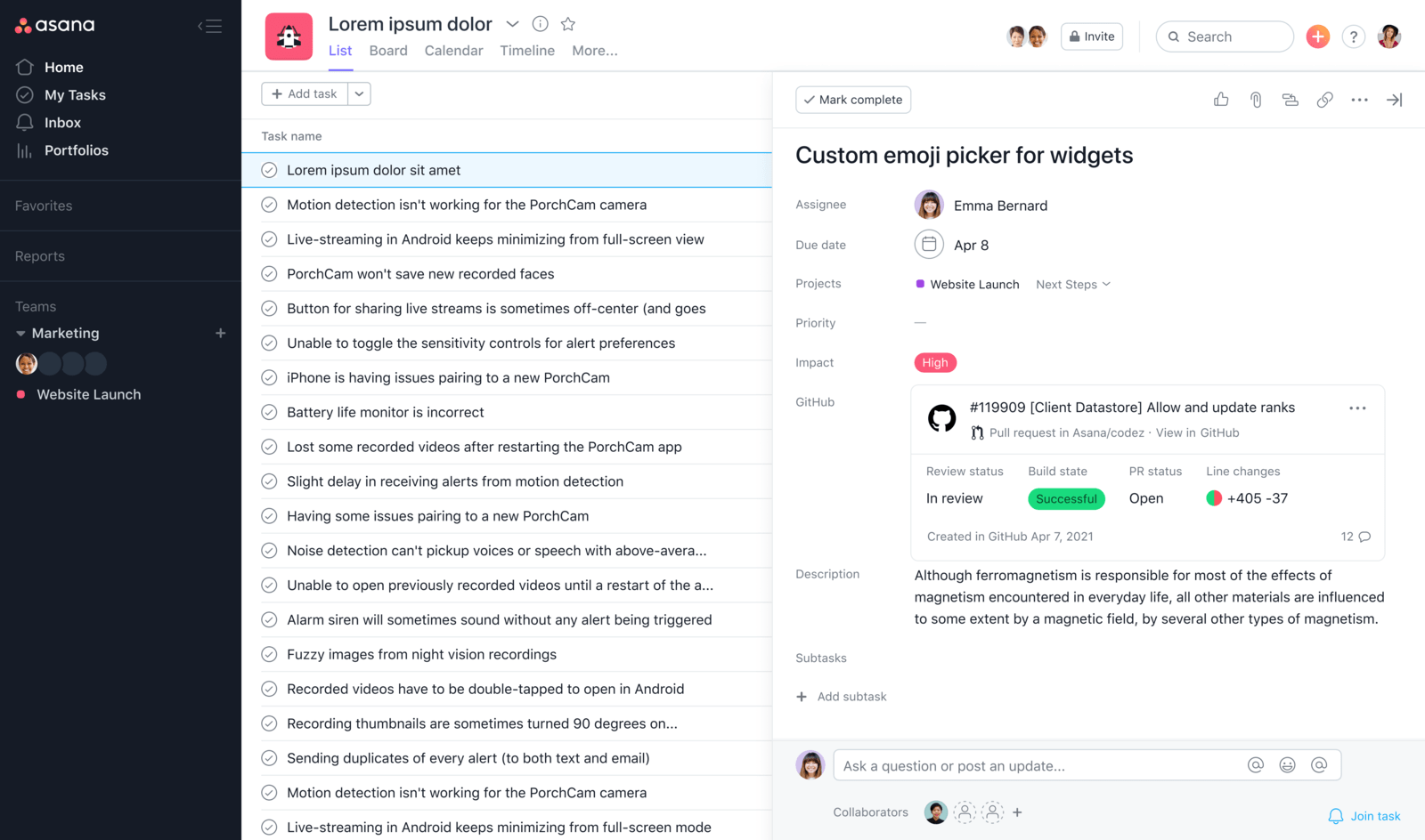 Asana App for GitHub Interface