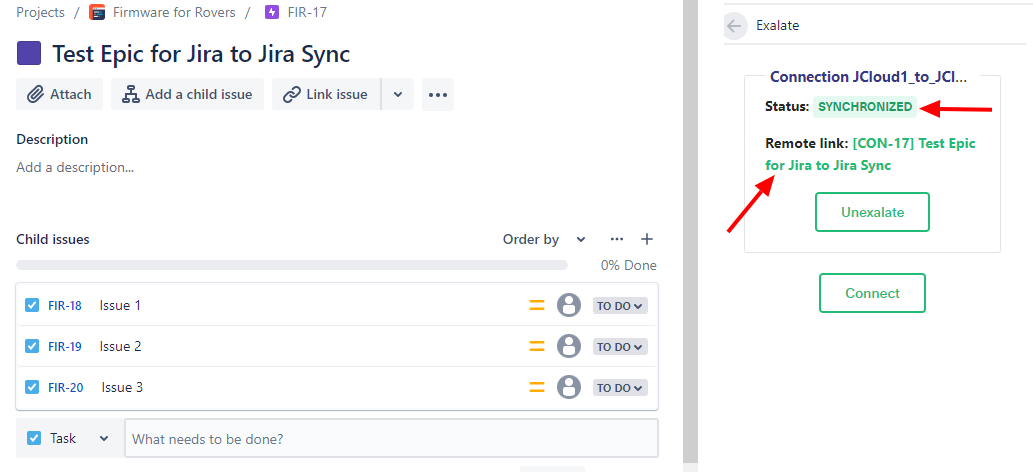 Jira epics connection 