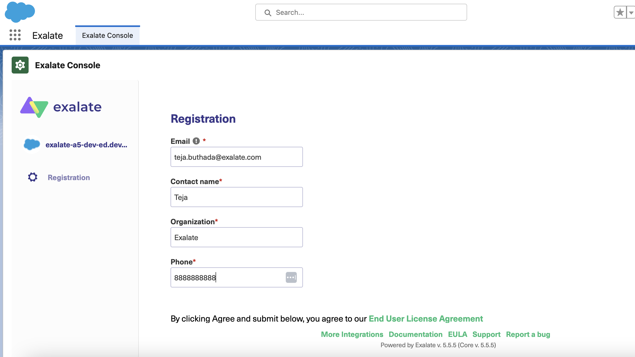 Exalate registration for Salesforce