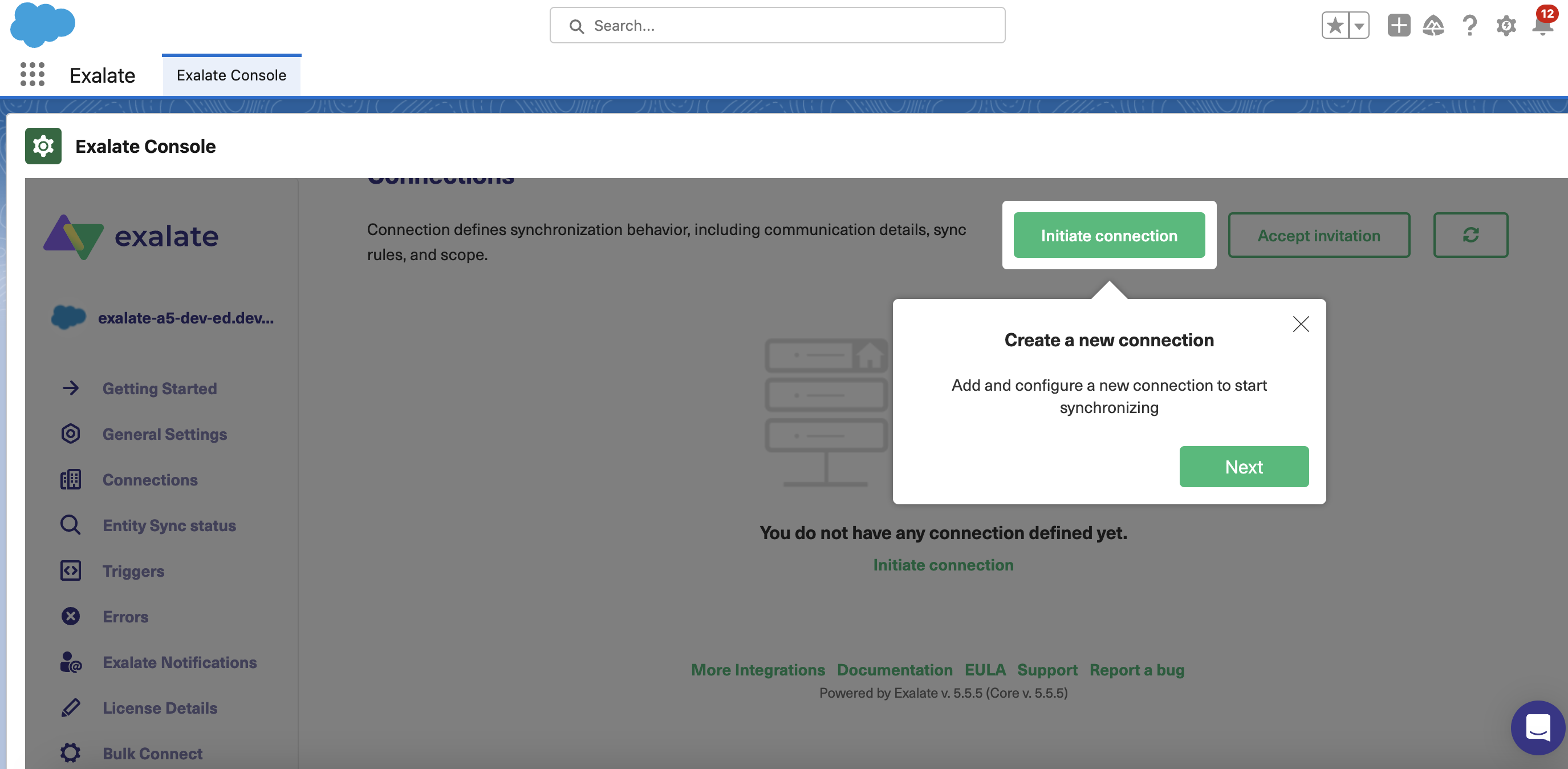 create a connection in Exalate for Salesforce