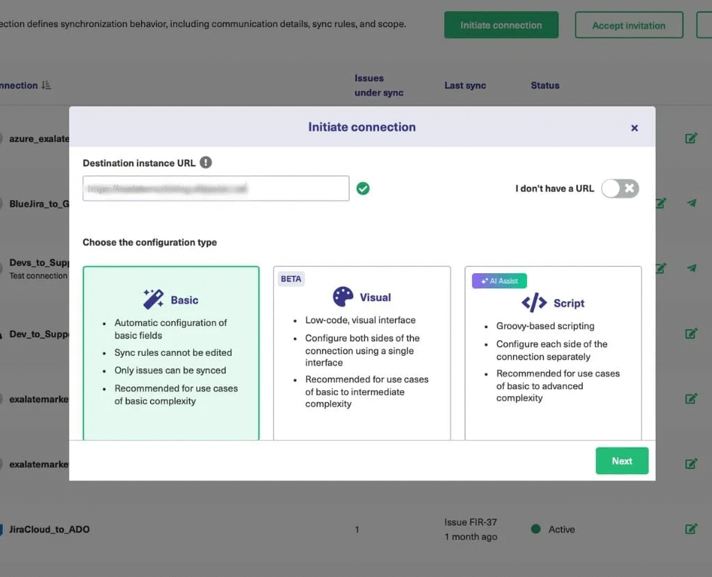 Exalate script mode, visual mode, and basic mode