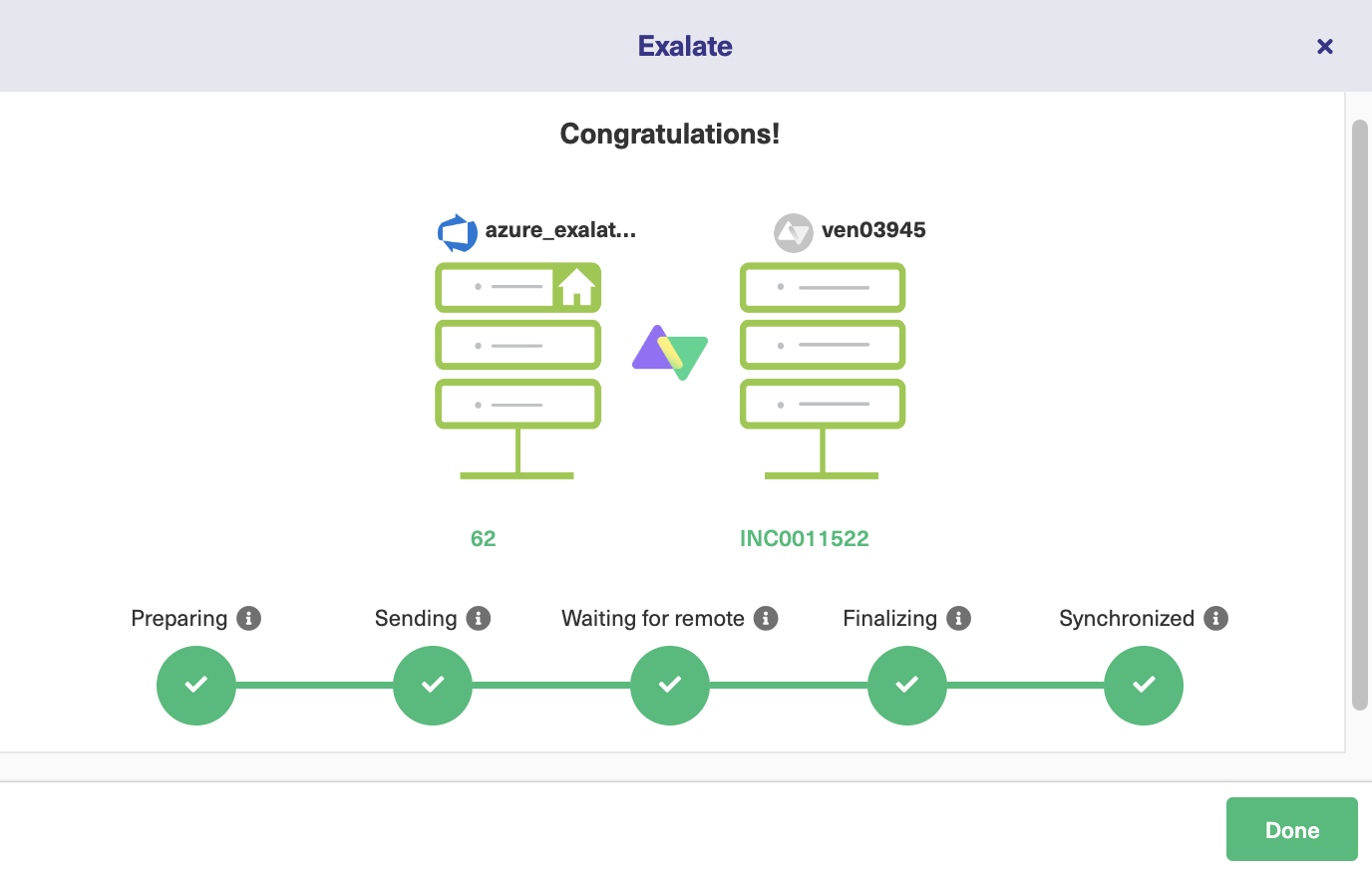 Work item successfully synced to ServiceNow