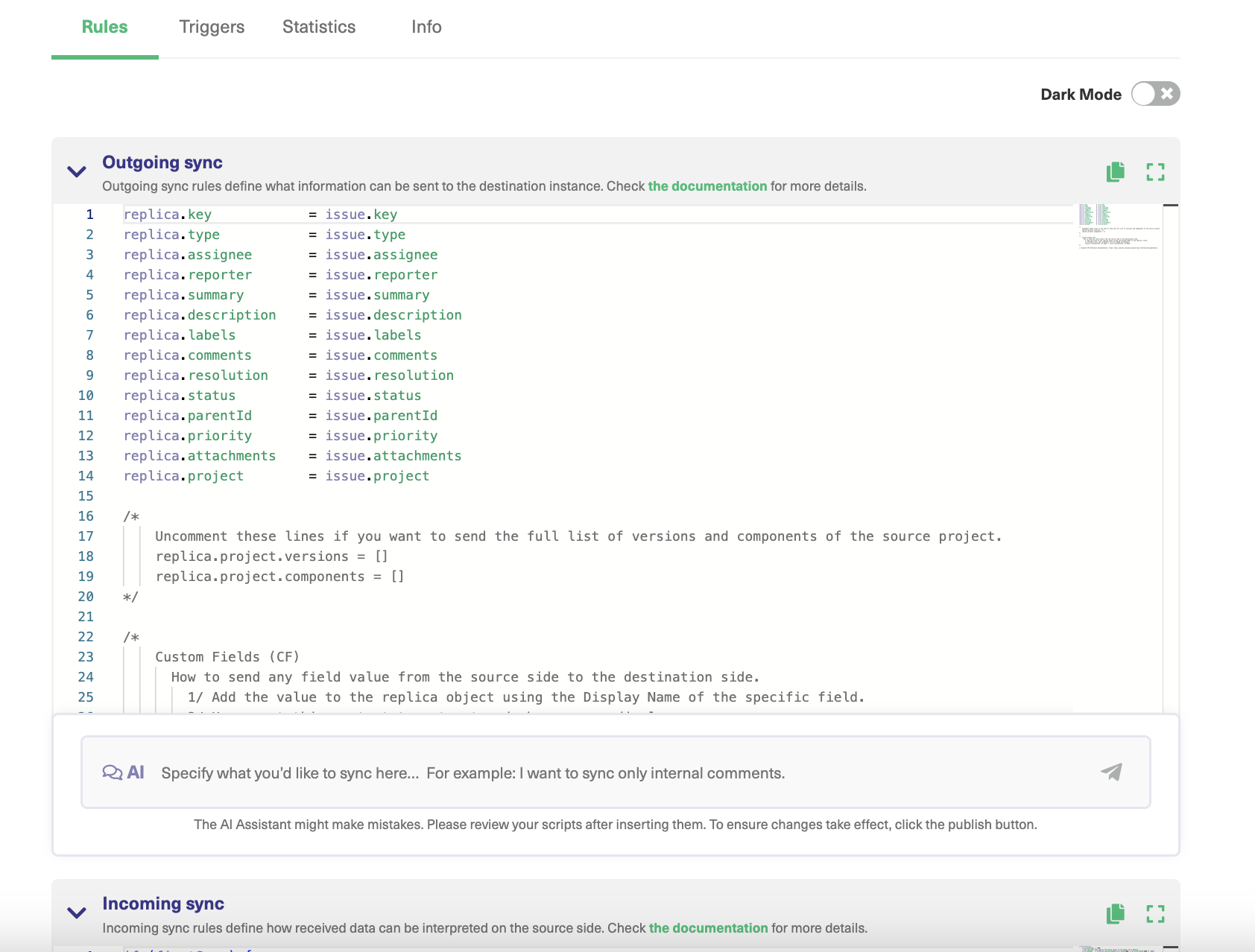 Sync rules in Jira