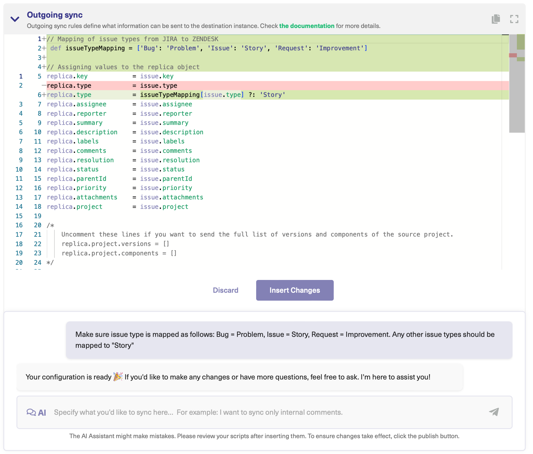 AI assisted sync rules in Jira