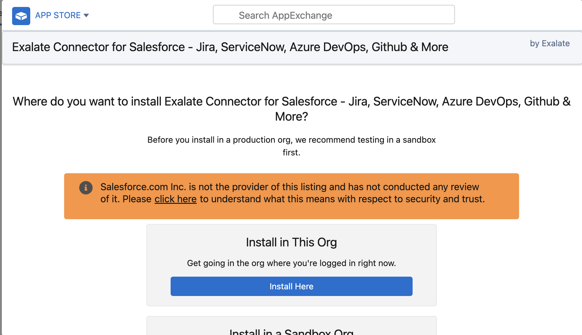 Install Exalate for Salesforce organization