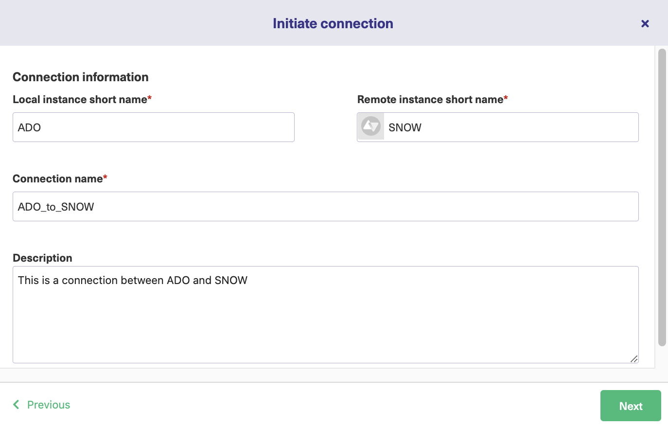 Connection details in Exalate