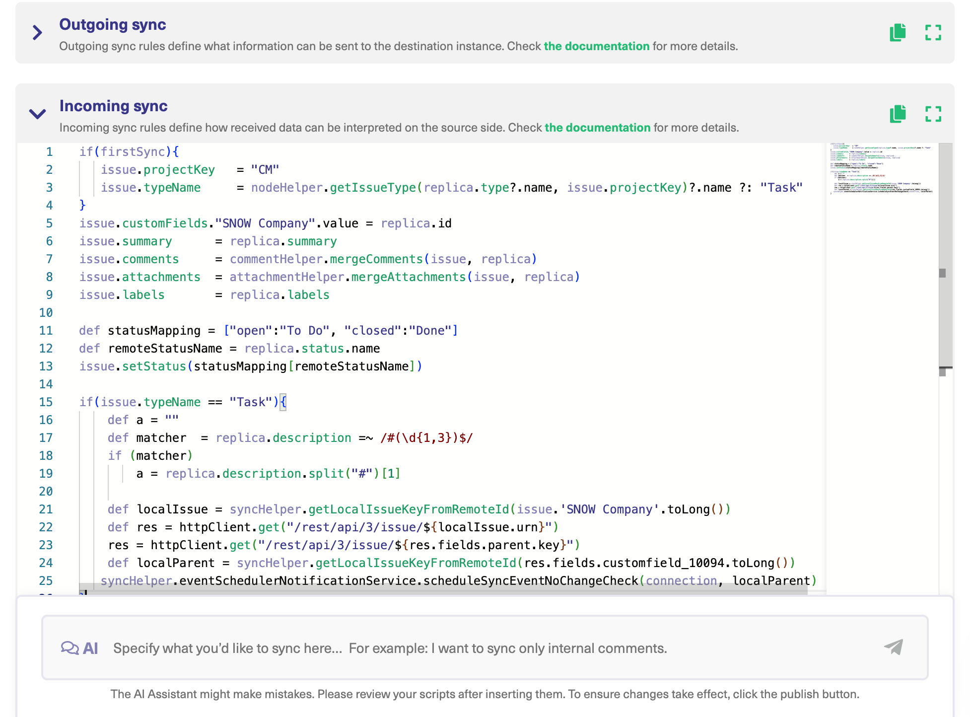 Exalate sync rules for Jira