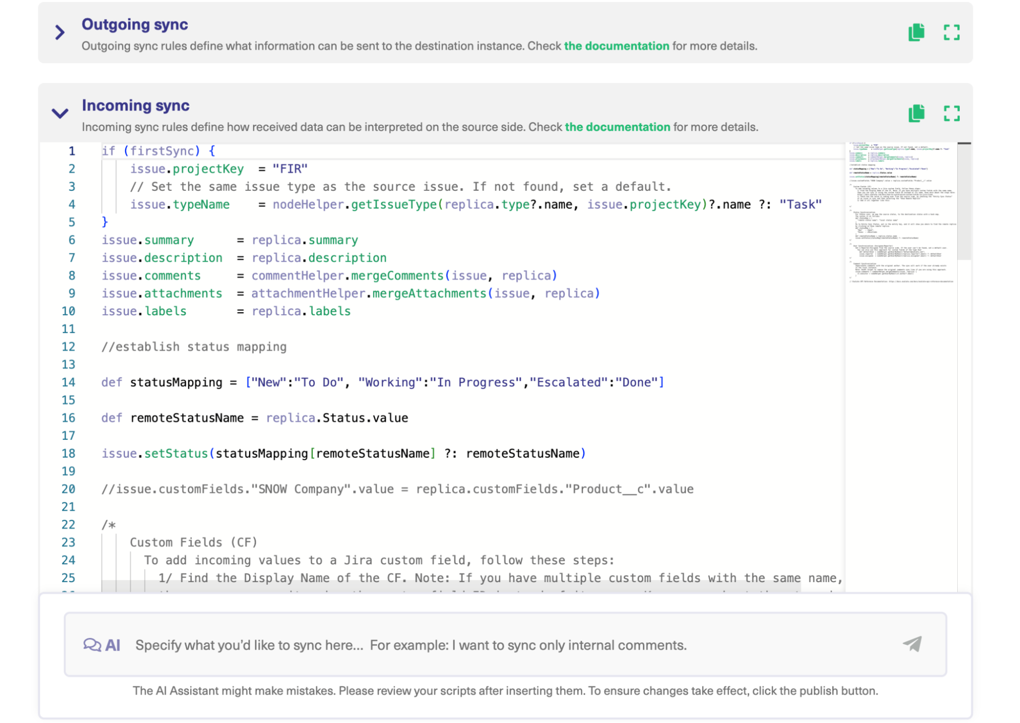 Exalate sync rules for Jira