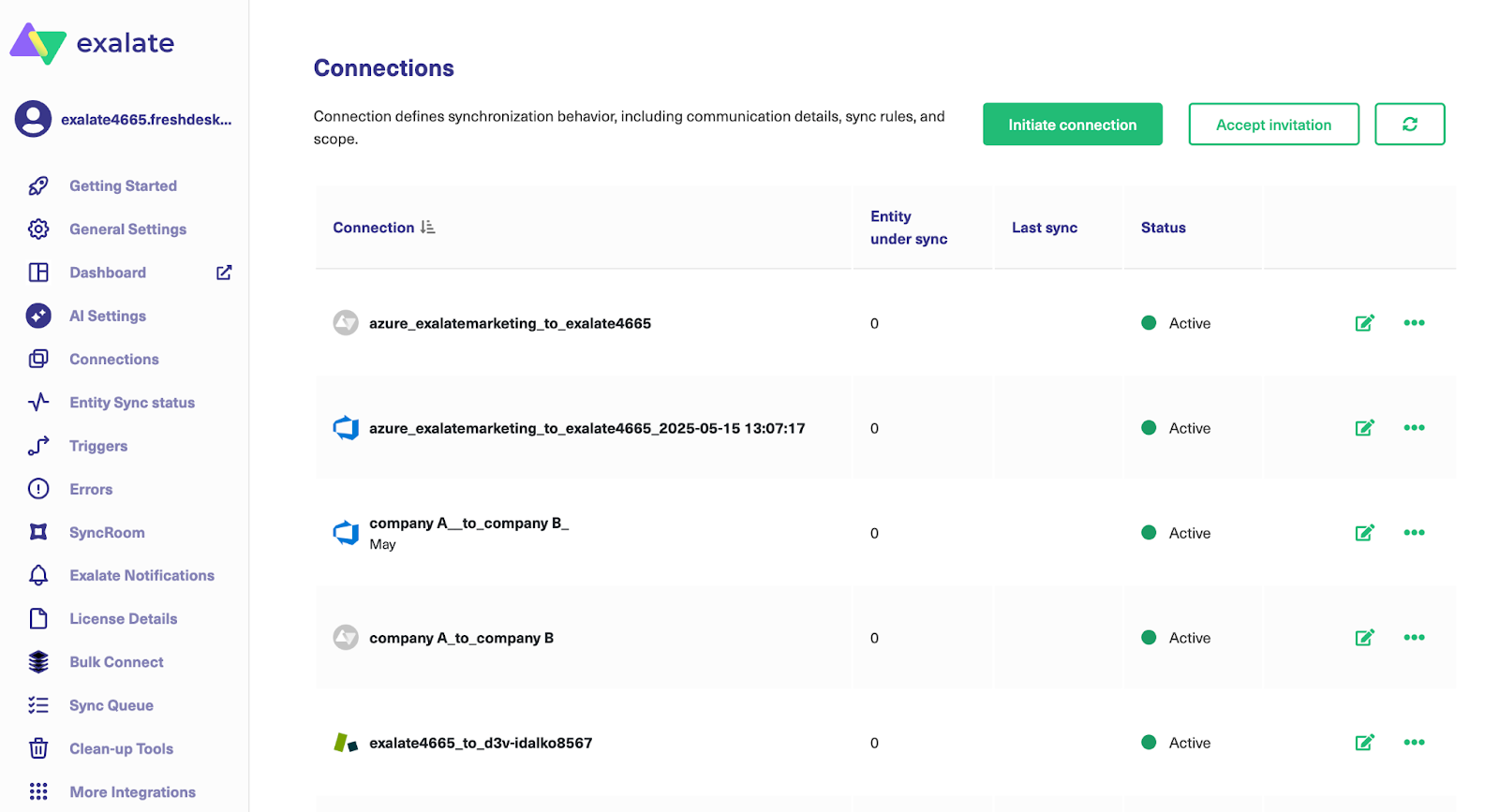 List of connections on dashboard