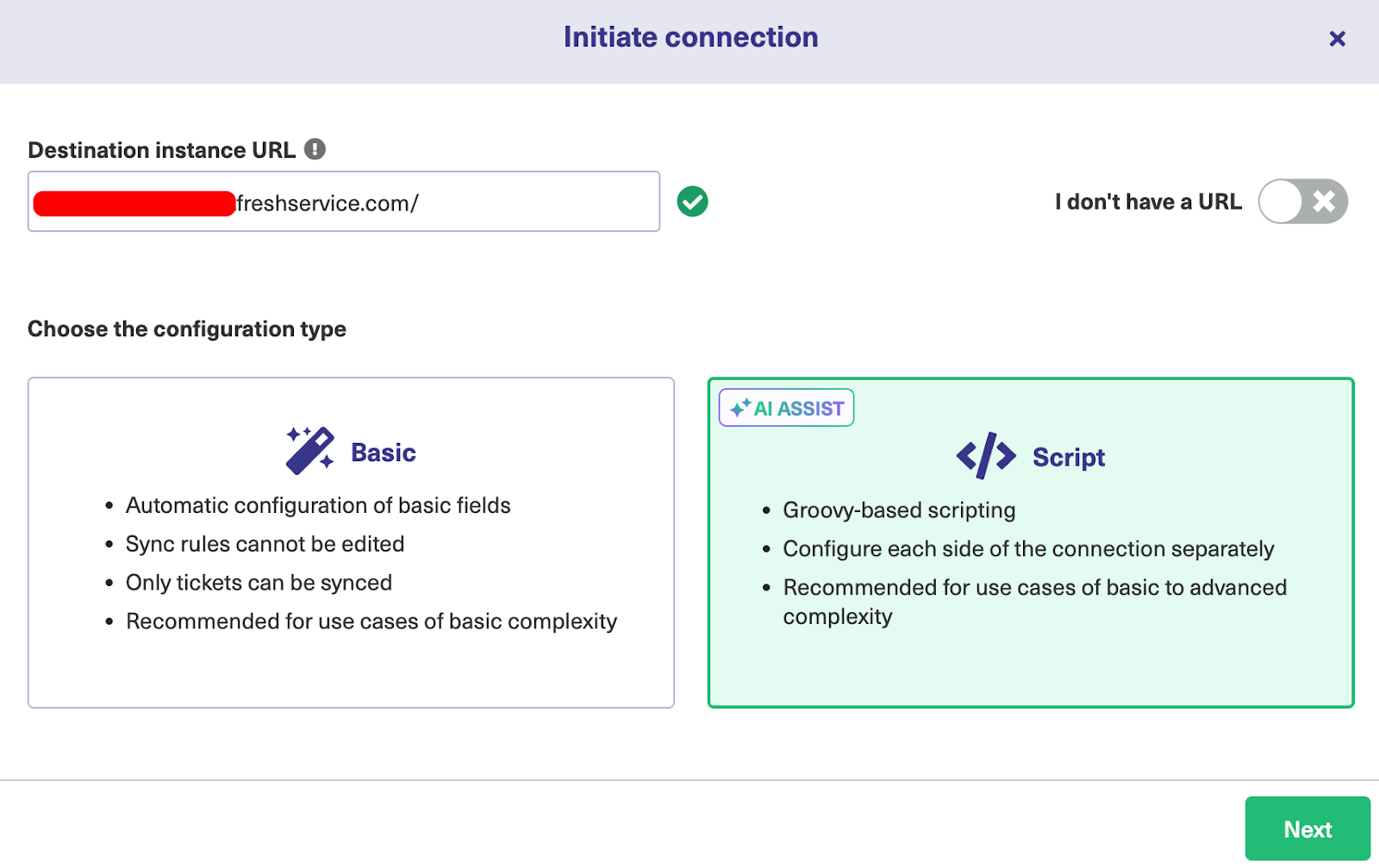 Choose configuration mode in Exalate