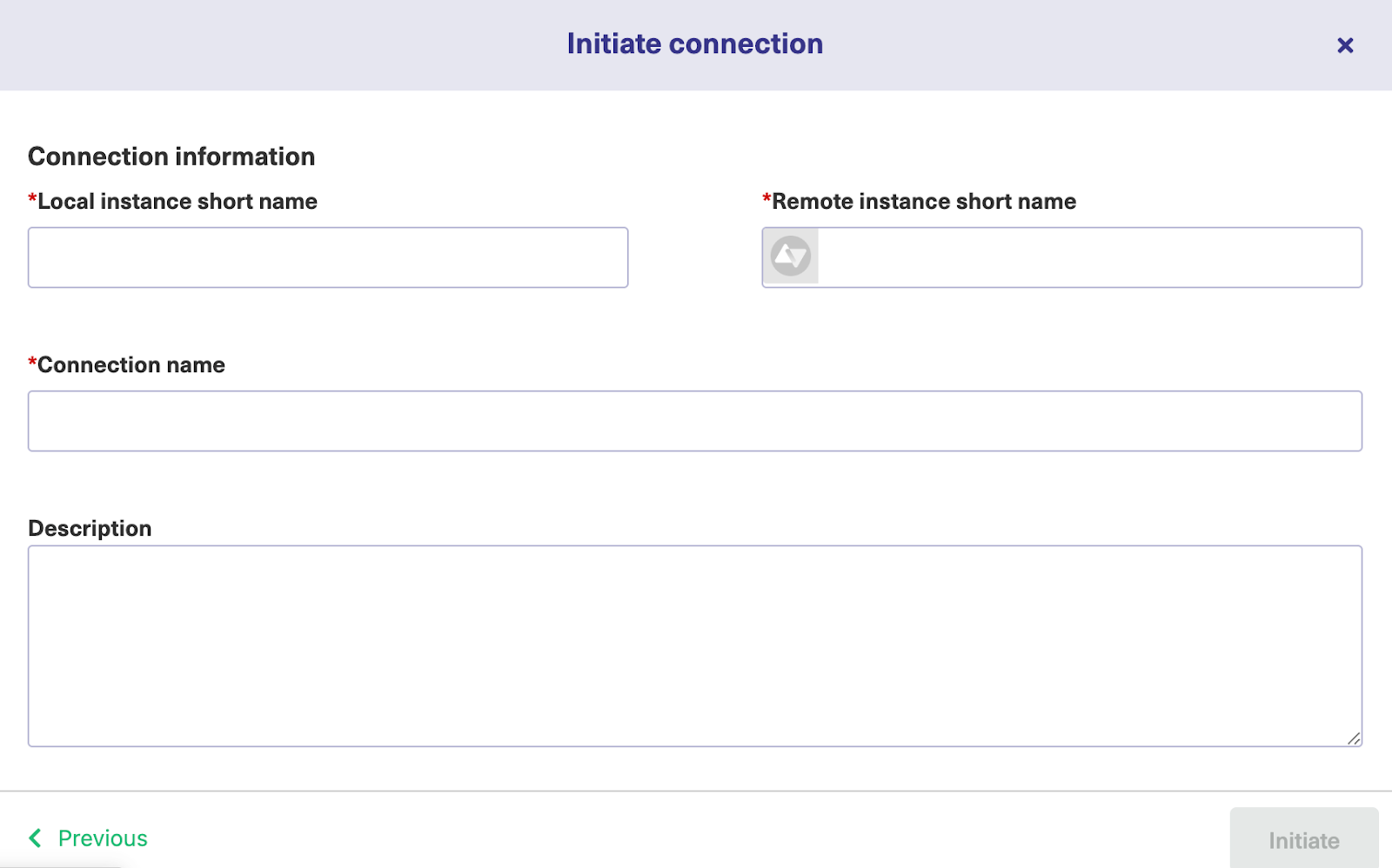 Enter local and remote instance short names