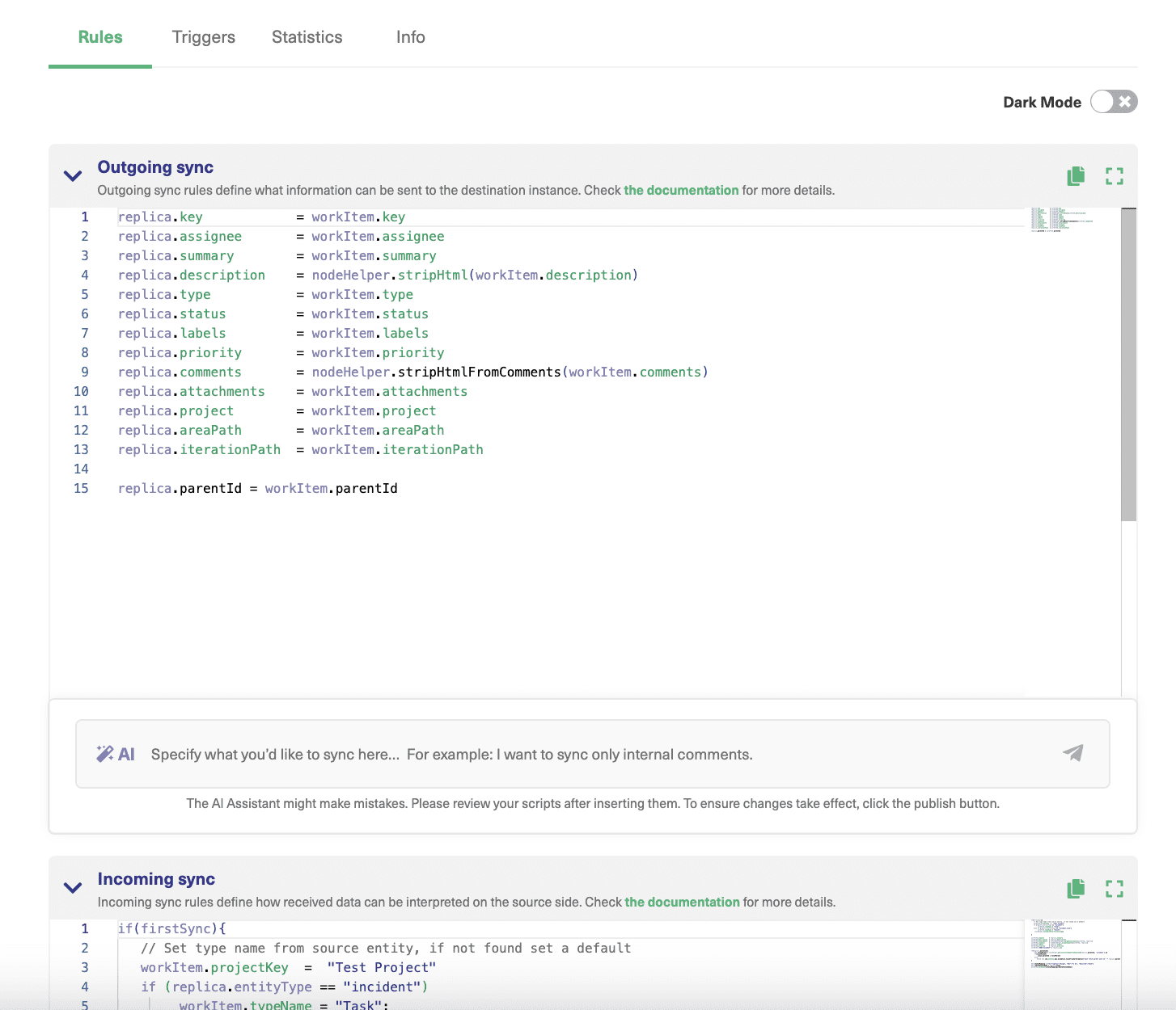 Sync rules in Azure DevOps