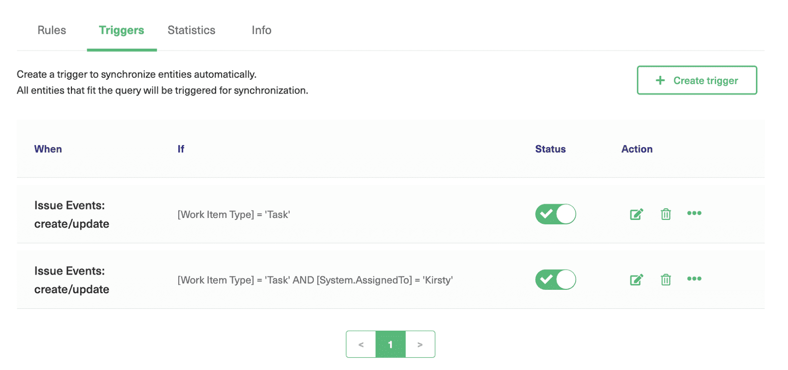 Create a trigger to synchronize entities automatically 