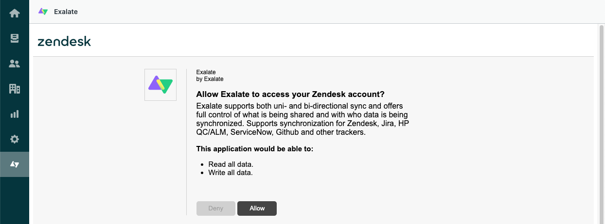 Allow Exalate to access Zendesk account