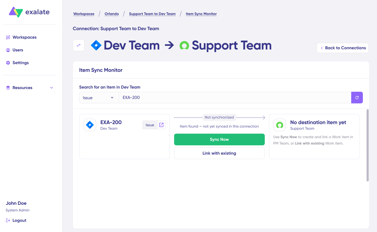 Item to sync in item sync monitor