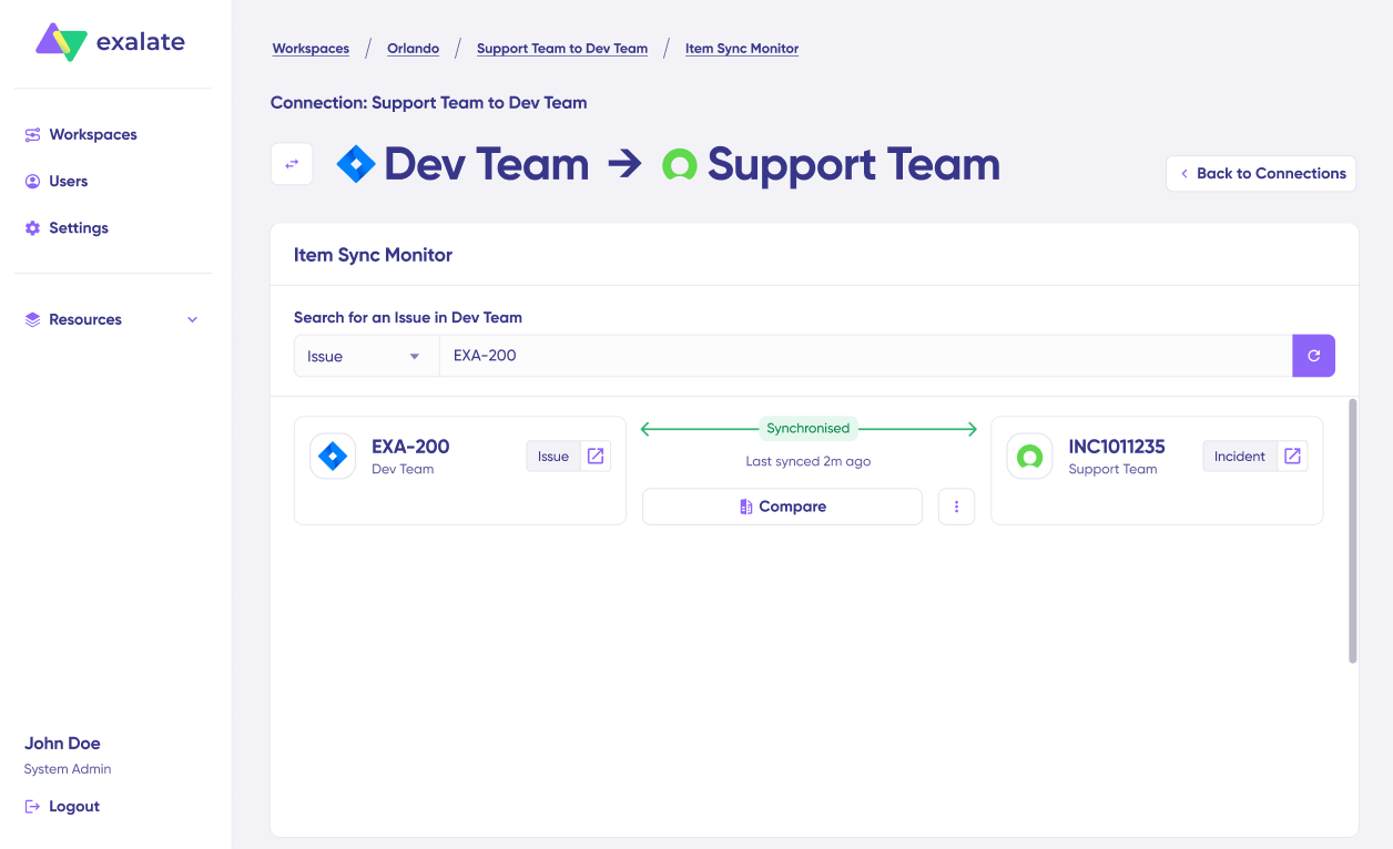 Synced item in Item sync monitor