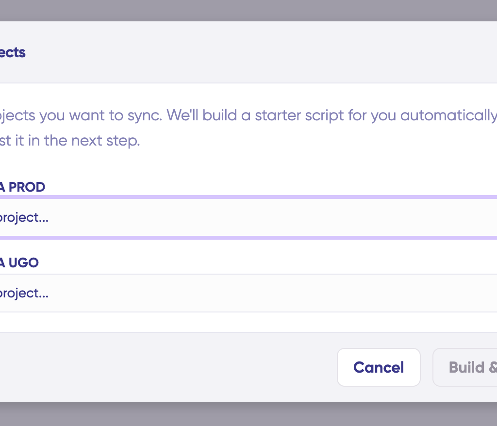 Screen for choosing projects in both systems