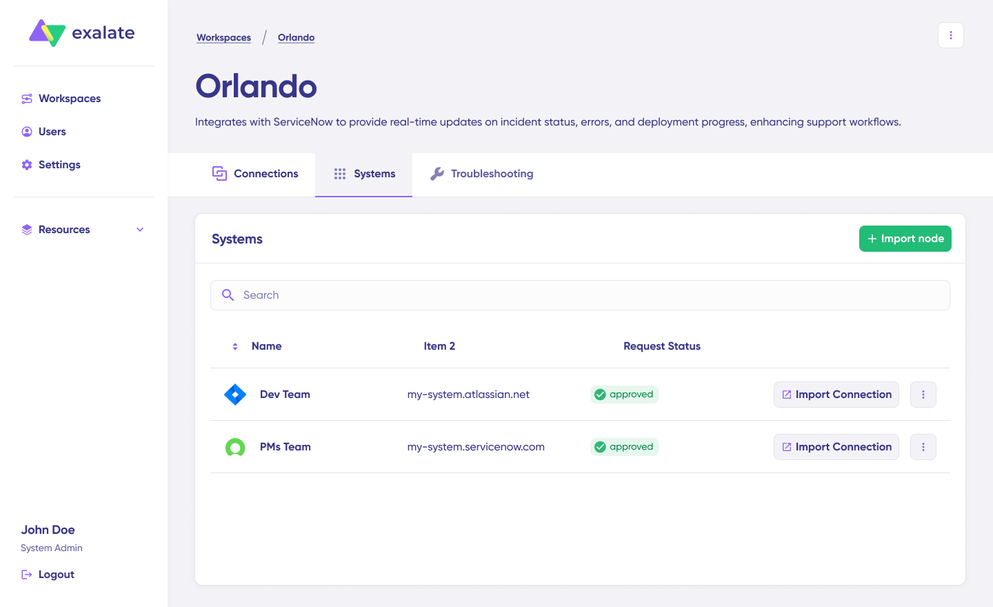 Exalate interface for approved connections