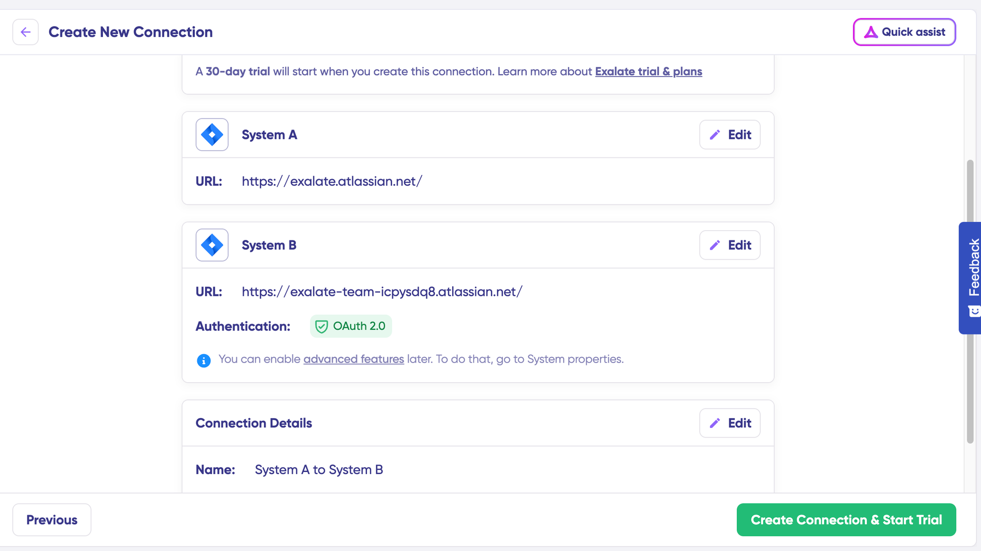 Exalate interface for reviewing the names and connection details