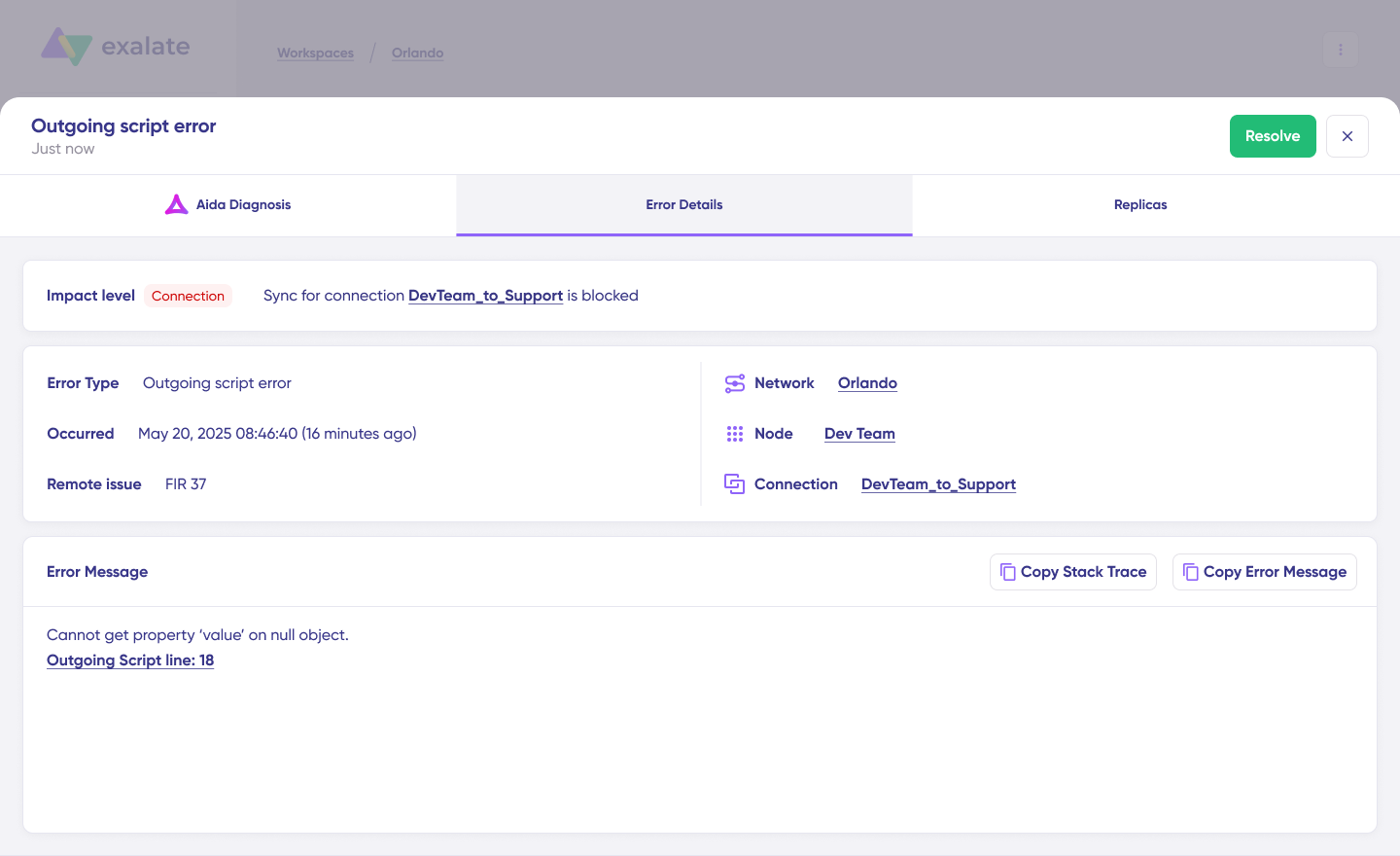 comprehensive error details screen
