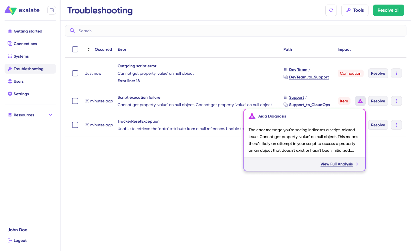 comprehensive error details screen