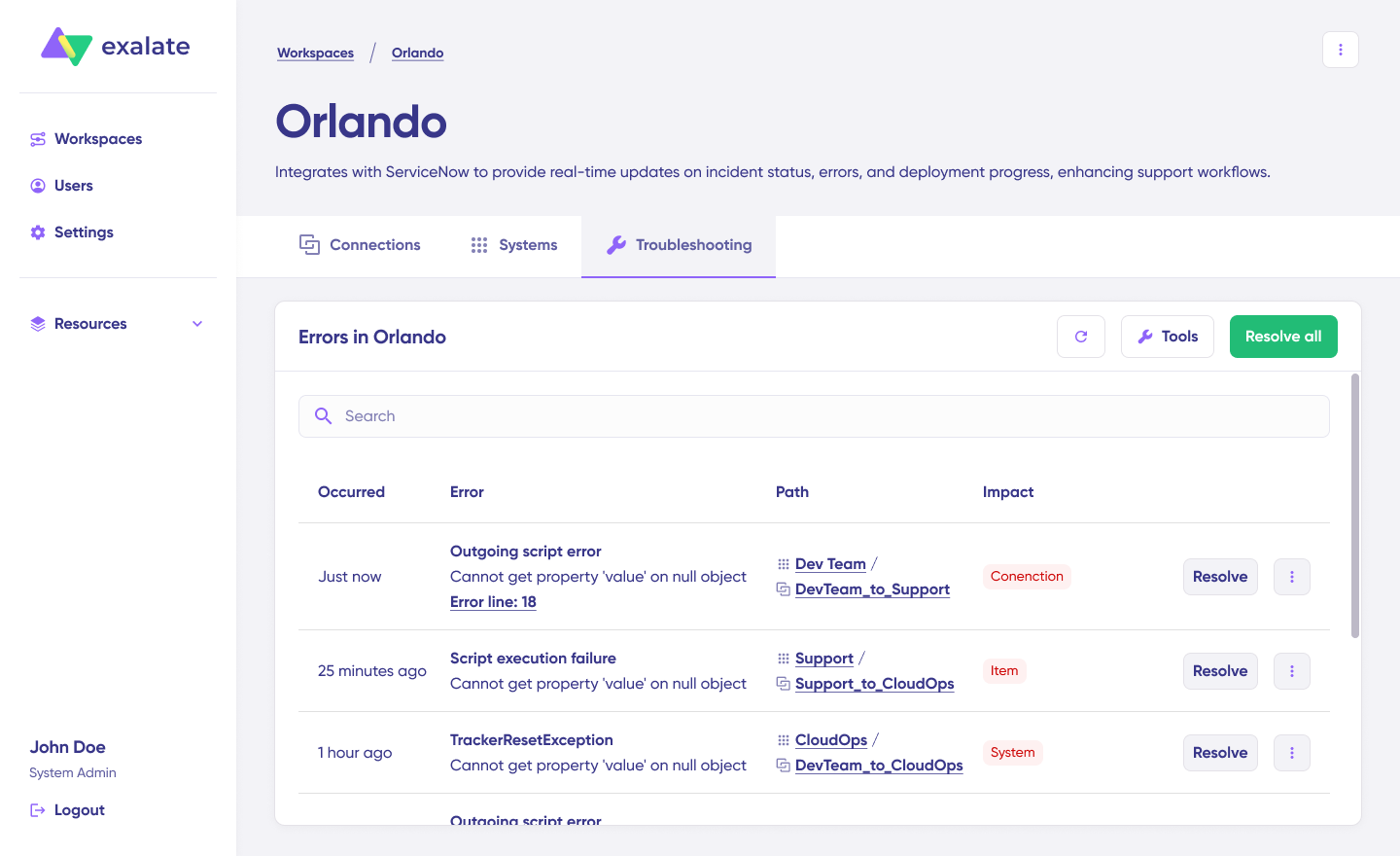 troubleshooting interface with error logs