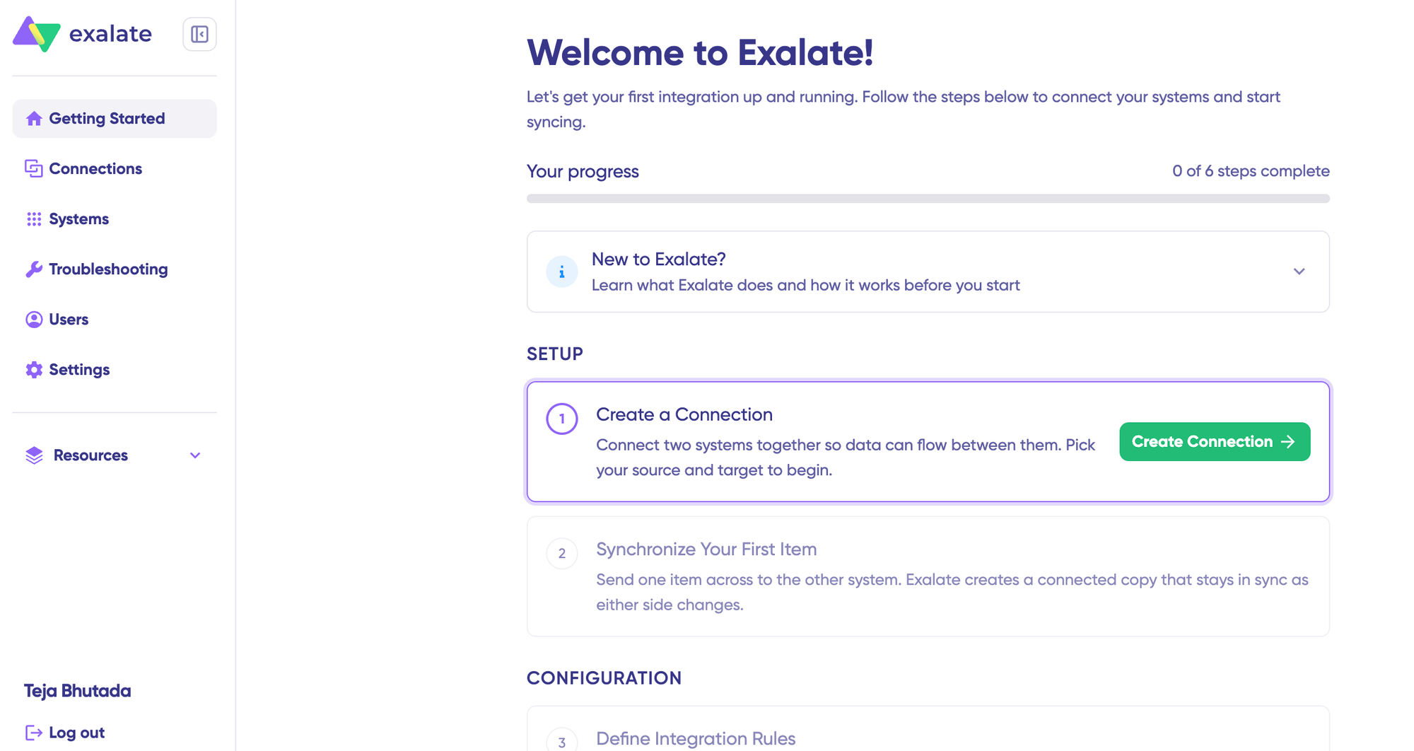 getting started dashboard Exalate