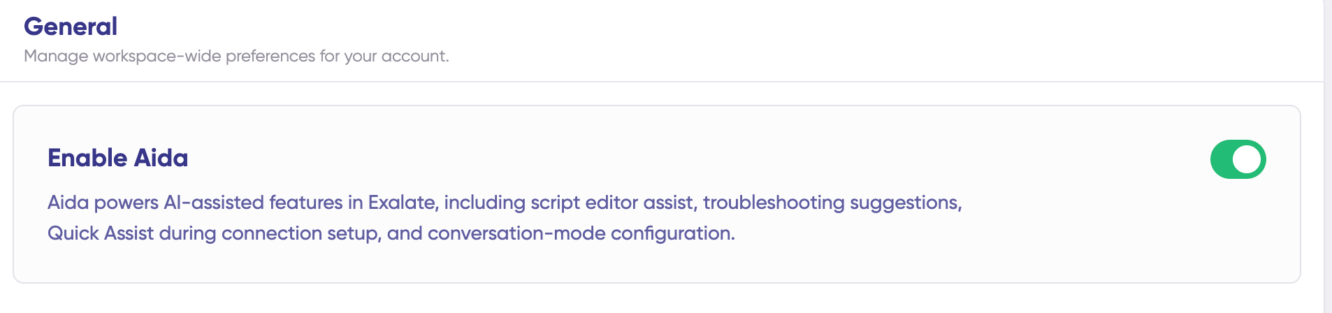 toggle button to enable Aida AI